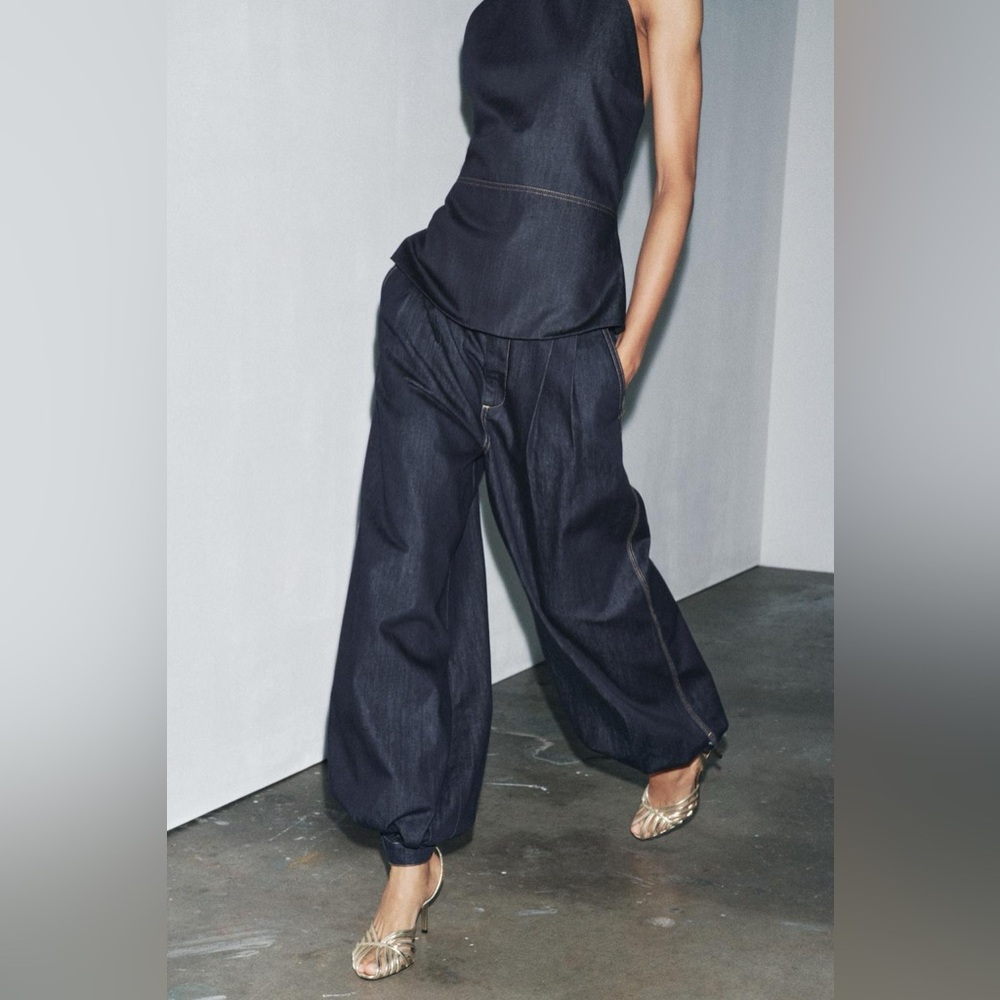 ZARA ZW COLLECTION DENIM BALLOON PANTS New, XS